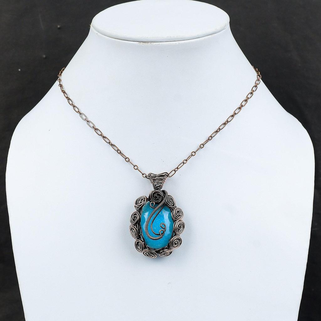 Smithsonite Pendant Copper Wire Wrapped Pendant Natural Gemstone Pendant Copper Jewelry Handmade Pendant Wire Wrapped Jewelry Gift For Him