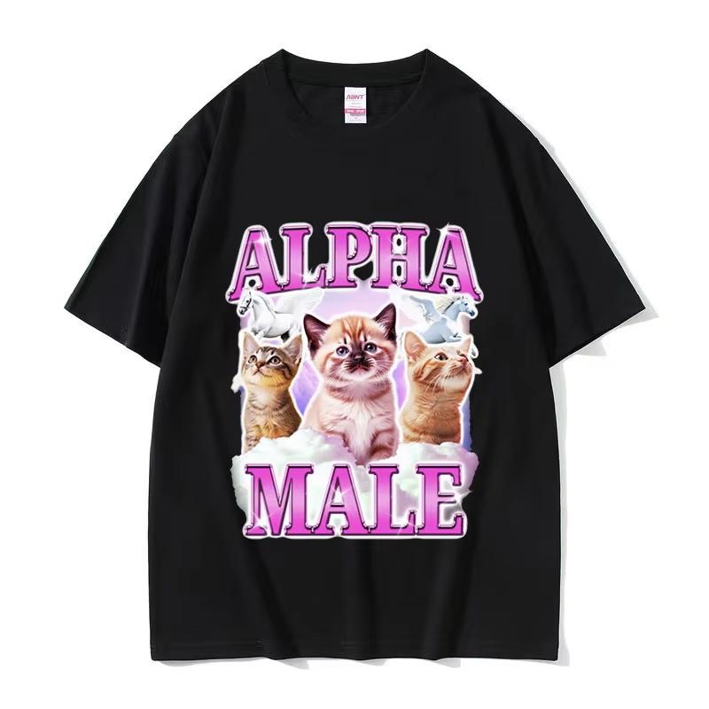 Lustige Alpha-Männchen Kätzchen Regenbogen Rosa Meme T-Shirt Unisex Damen Niedlich Rundhals Kleidung T-Shirt Harajuku Übergroße Baumwoll-T-Shirts