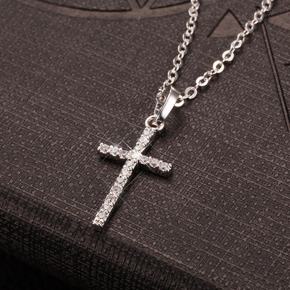 Simple Fashion Cross Alloy Jewelry Exquisite Diamond-encrusted Necklace, Hip-hop Punk Style Pendant for Women Crystal Zircon Men