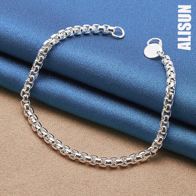 925 Sterling Silver 4mm Box Chain Bracelet Fashionable Wedding Jewelry
