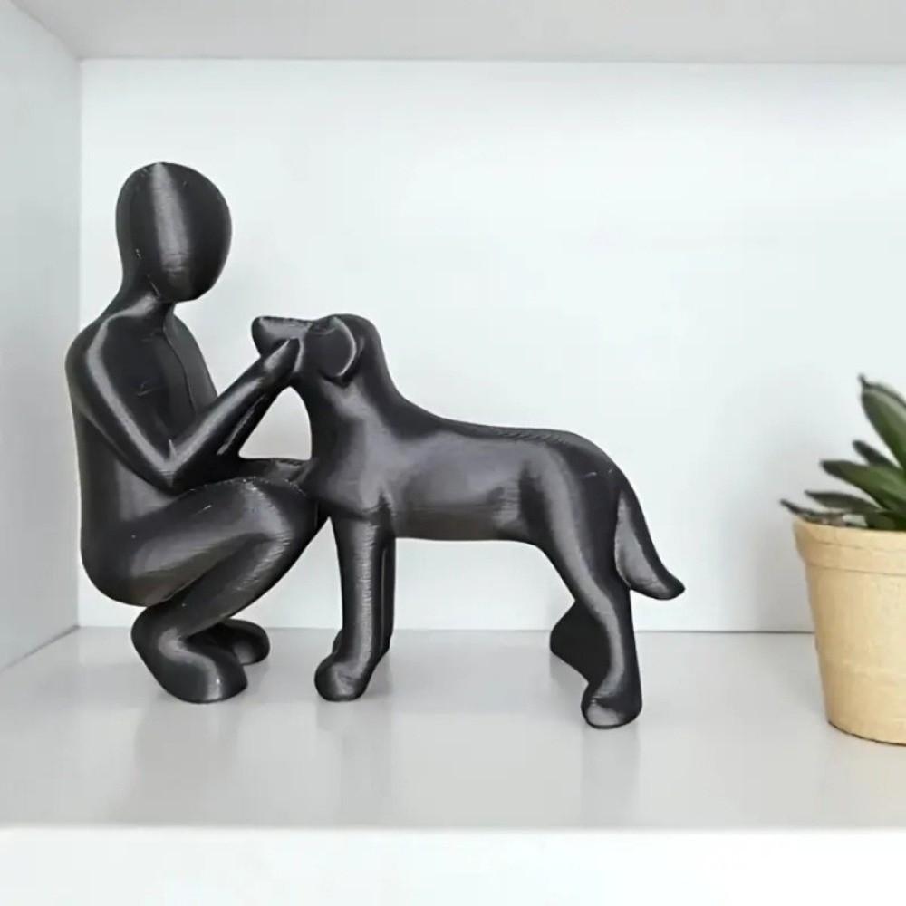 3D Printed Girl And Dog Statues Sculpture Canine Statues Crafts Desktop Ornaments Funny Pet Lovers Cute Dog Figurine Room