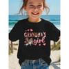 European Sizes Girls' Summer Short Sleeve Blouse - Grandma's Girl Lettering & Applique Round Neck Top
