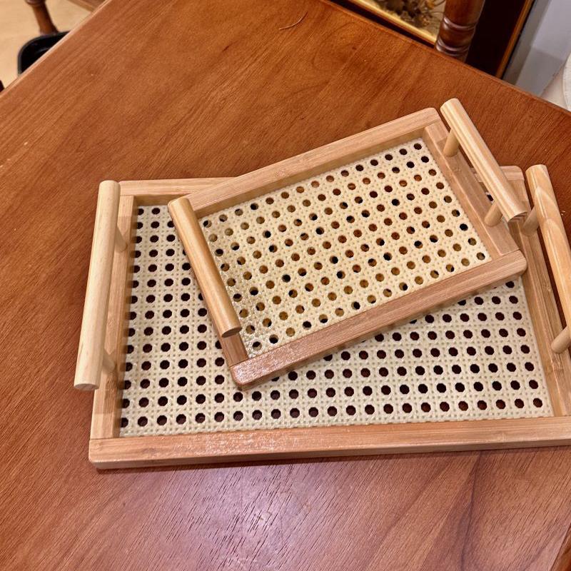 1PC Eco-Friendly Minimalist Tableware Handled Tray Natural Bamboo Serving Tray Modern Kitchen Tray Home Decor