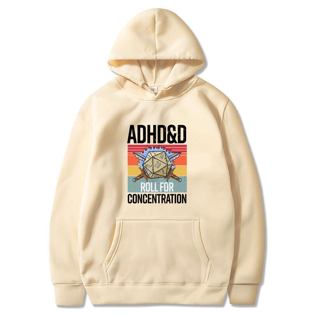 ADHD&D Roll for Concentration 2025 Funny Gamer Dungeons DM RPG Dice Dragon Tops Men Women Cotton Vintage Sweatshirts and Hoodies