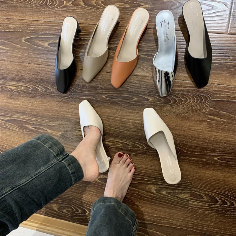 Elegant Square Heel Designer Slippers Women Comfortable Square Toe Slide Sandals Fashion Party Backless Dress Shoes for Ladies