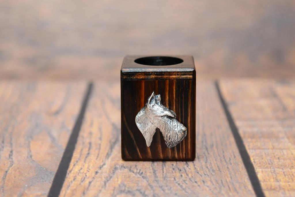 Scottish terrier, Aberdeen Terrier - wooden candle holder with a dog, a unique souvenir after losing a dog, a handicraft from the Art-Dog brand