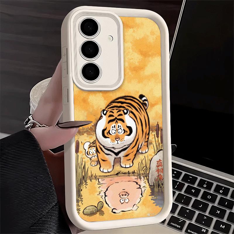 Phone Case for Samsung Galaxy A17 A16 A15 A14 A13 Cartoon Fat Tiger Funny A56 A36 A26 A55 A35 A25 A54 A34 A24 A53 A33 A23 A07 A0