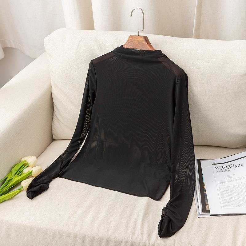 Women'S Autumn See-Through Sexy Mesh Knitted Long-Sleeved T-Shirt Top Fs391A