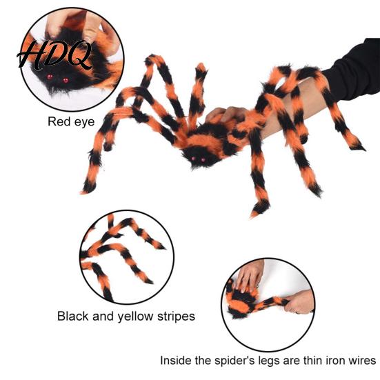 Halloween Lawn Ornaments Giant Spider Scary Orange Black Hairy Spider Decoration Realistic Furry Prop Hanging Decor with Red Eyes for Porch