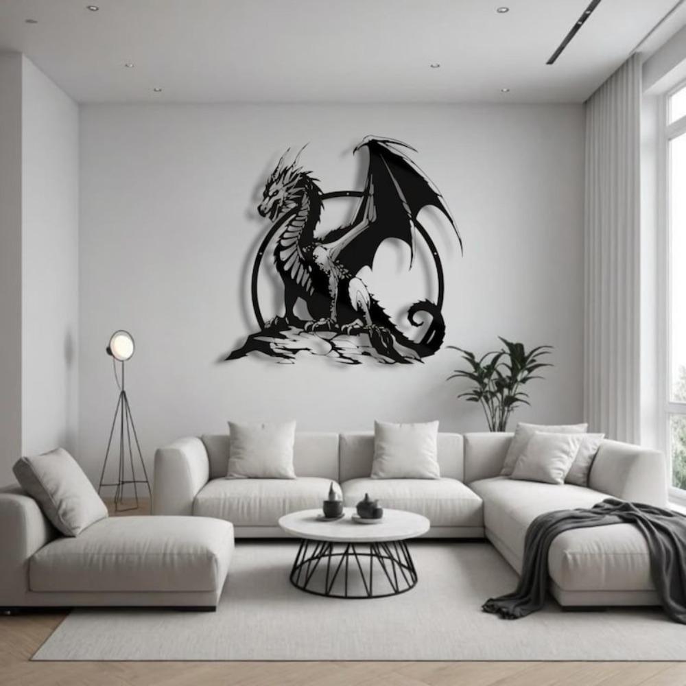 Metal Dragon Wall Art, Fantasy Creature Iron Sculpture, Home Decor Gothic Decor