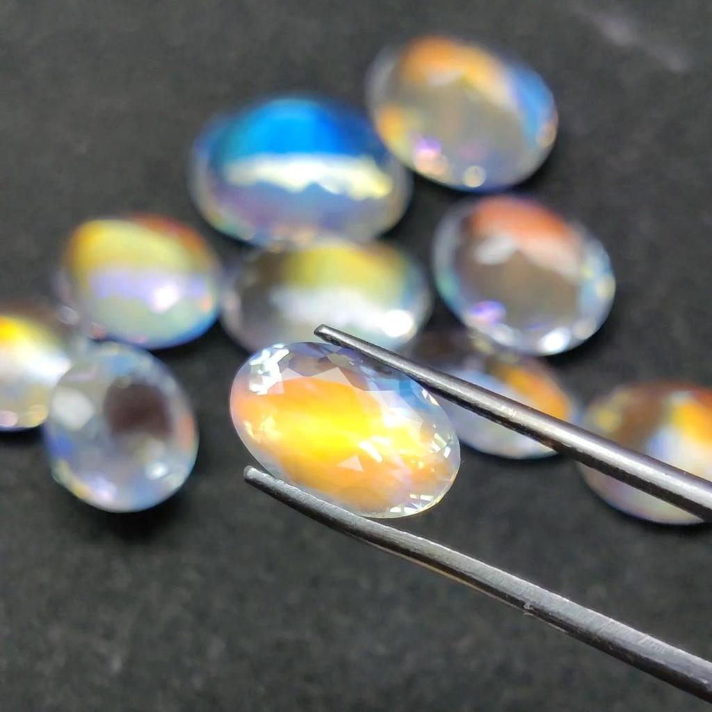 Natural Carat + Size Madagascar Moonstone Lot, Multi-Shape Rainbow Gemstones Lot.