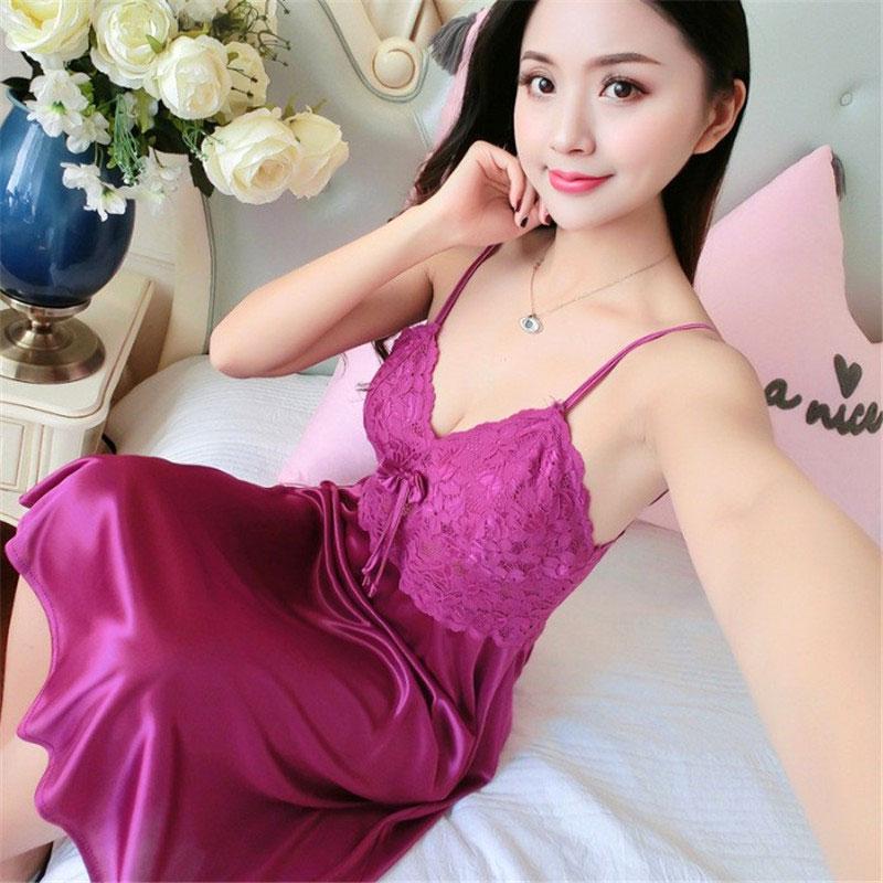 9 Colors Women Silky Sleepwear Dress Lace Pajamas Dress Sexy Nightwear Night Dress Sleeping Dress for Women