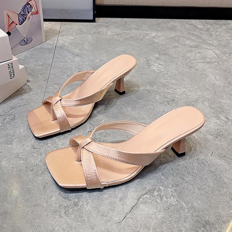 Mode Damenmode Stiletto-Sandalen Sommer Neu Quadratische Spitze Offene Zehen Dünner Riemen Rutschfest Abriebfest Hohe Absätze