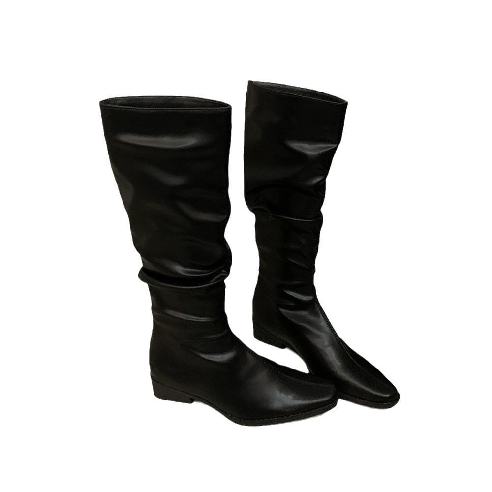 French Retro Brown Pile Boots Western Boots Early Autumn Small Khaki Boots Thick Heel High Boots Women's Boots