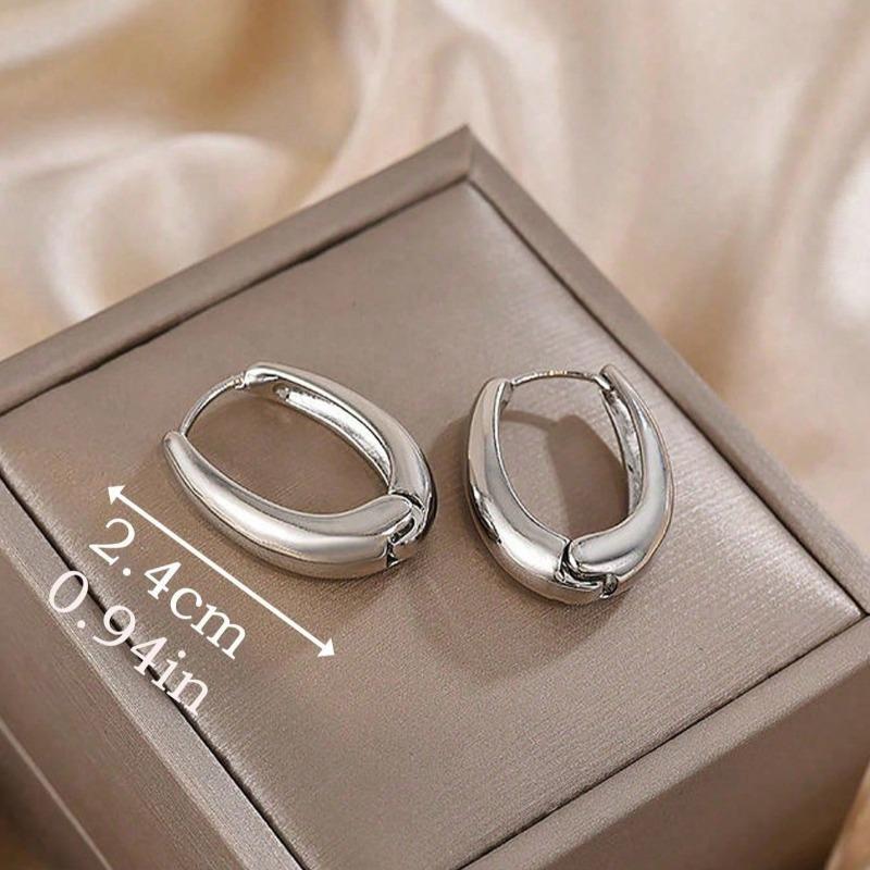 1pair Simple TearDrop Hoop Earrings, Chunky Gold Tone Water Droplet Earrings, U-Shaped Earrings, Oval Hoop Earrings Perfect Gift for Her