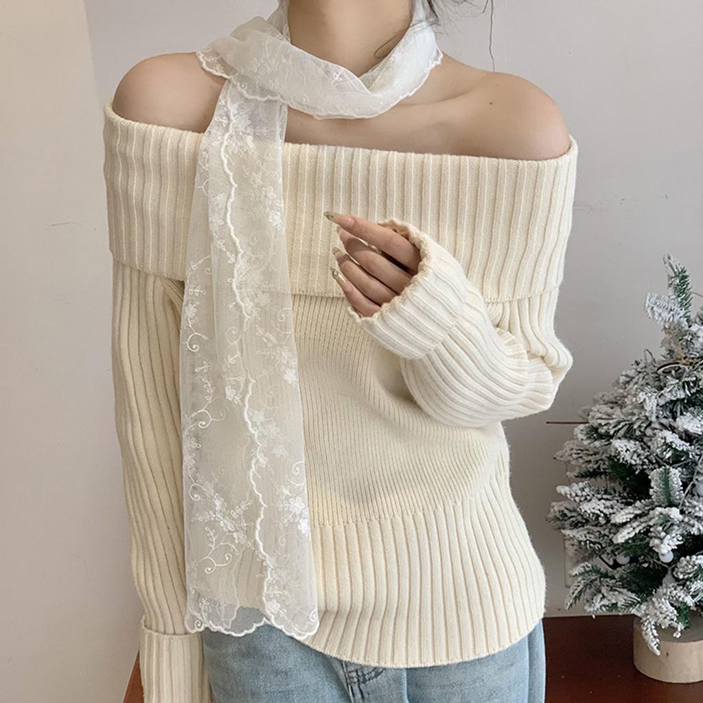 Elegant Lace Scarf With Flower Pattern Designs French Styles Shawl Wrap Hairband For Daily Wear Spring Hair Decoration