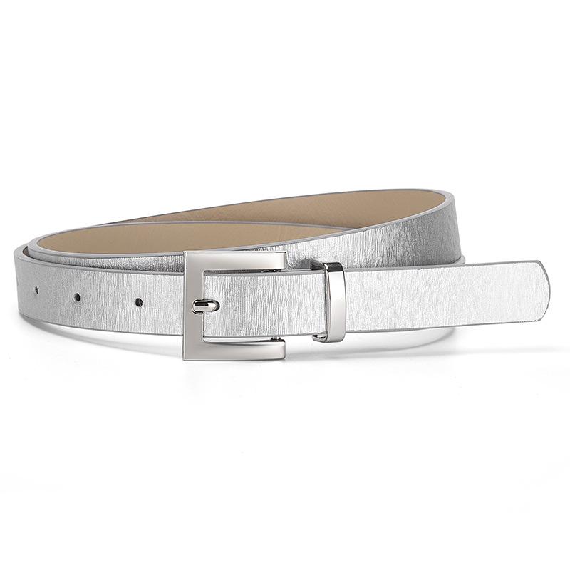 Women'S Simple Belt Premium Silver Buckle Dress Jeans Decorative Solid Color Belt Women