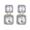 Elegant 3D Square Stud Earrings with Imitation Diamonds - Dangle Design for a Sophisticated Look