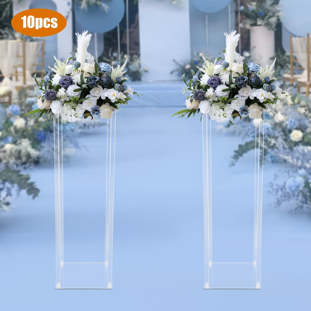 10 Packs Clear Acrylic Flower Stand, 25x25x80cm Modern Wedding Centerpiece Display Holder, Table Vase Stand for Party Decor