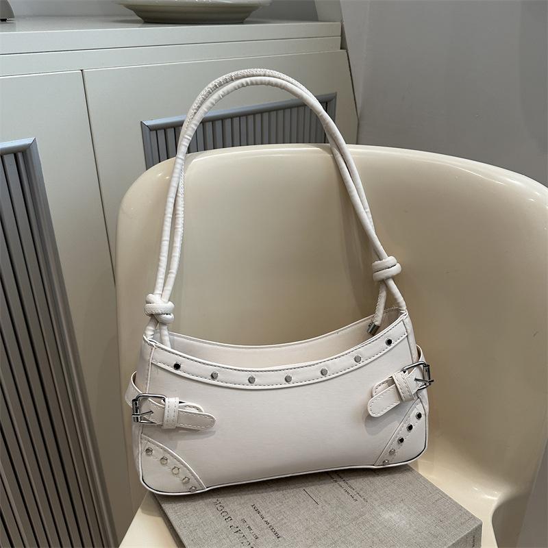 Retro Studded Faux Leather Shoulder Bag with Buckle Detail, Multi-Color for Daily Use Shopping Dating, Commuting and Short Trips