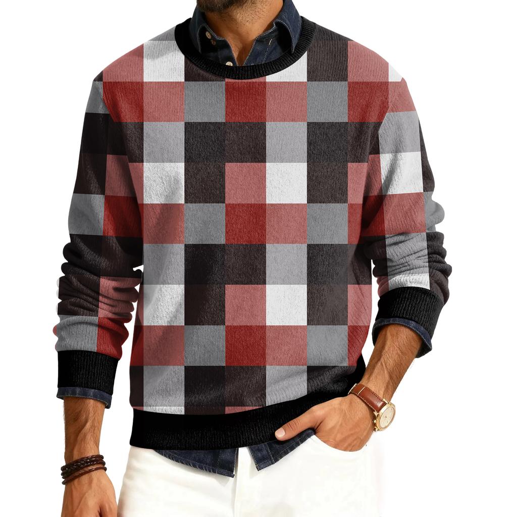 Men's Round Neck Long Sleeve Ribbed Knit Pullover