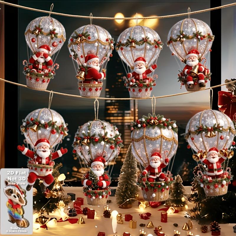 8Pcs Christmas Novelty Wooden Hanging Ornaments 8-Piece Set, Hot Air Balloon Santa Claus, Home Kitchen Atmosphere Decoration