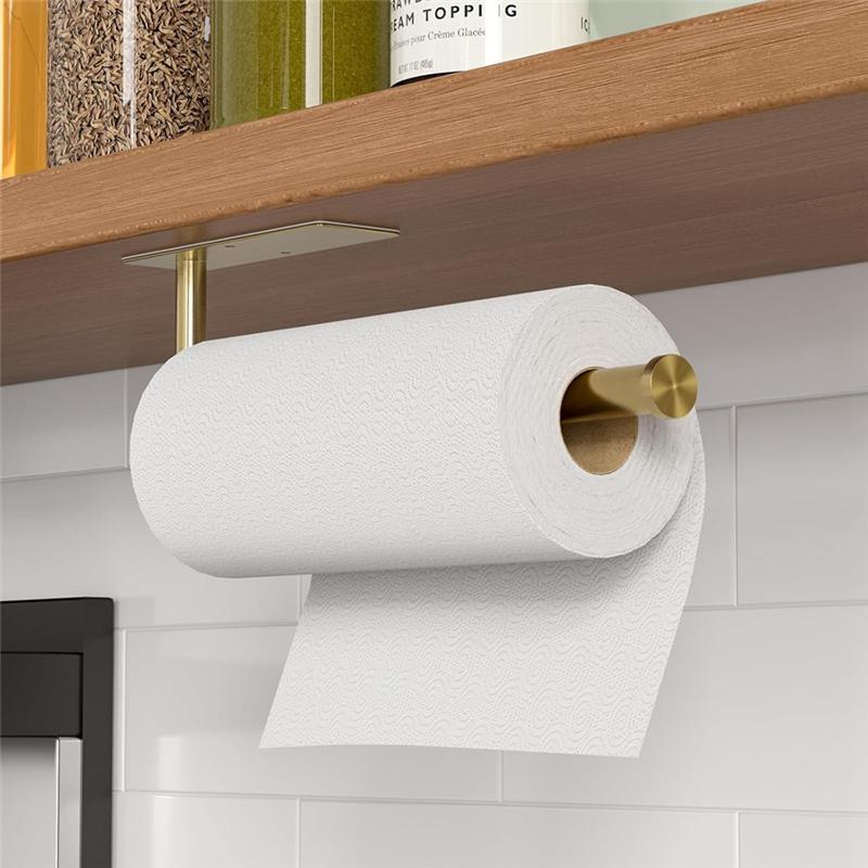 A95I-Paper Towel Holder Under Cabinet, Self-Adhesive,No Drilling, Stainless Steel, Wall-Mounted For Kitchen, Home, RV