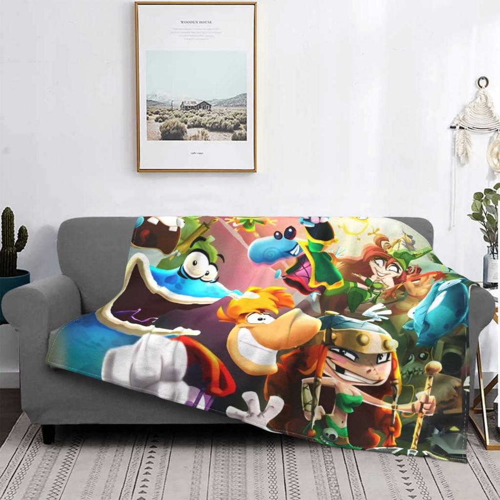 Rayman Abenteuer Spiel Cartoon Gestrickte Decke Lustige Kunst Flanell Überwurfdecke Reise Bedruckt Weich Warm Multifunktionale Teppichfliese
