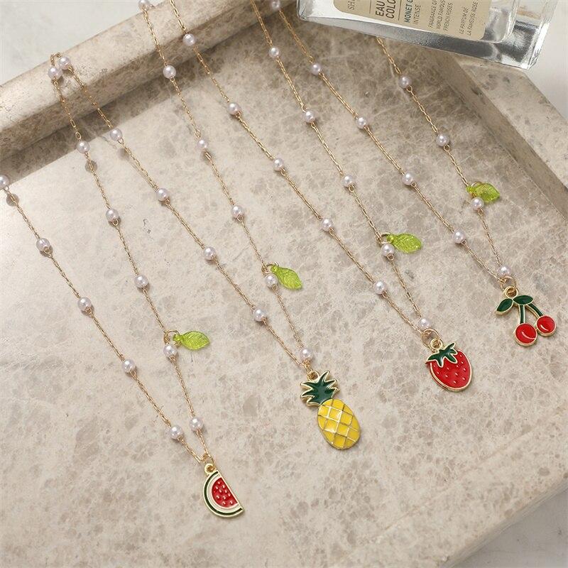 iF ME Summer Sweet Choker Cherry Pineapple Party Jewelry Gift Cute Cherry Pendant&necklaces for Women Watermelon Strawberry