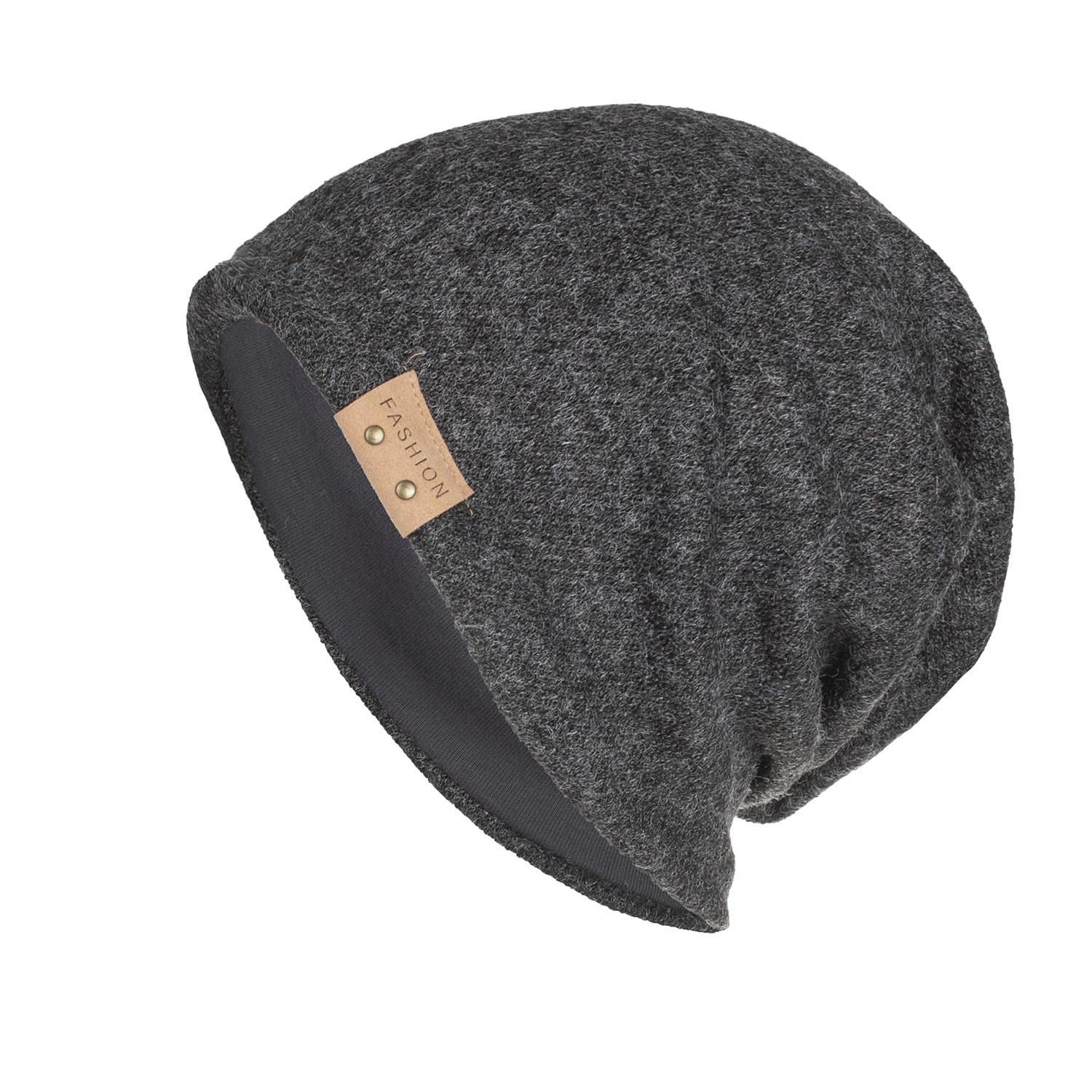 

Осень и зима новый искусственный кашемир кожаный лейбл свитер шапка вязаная шерстяная шапка темно серый