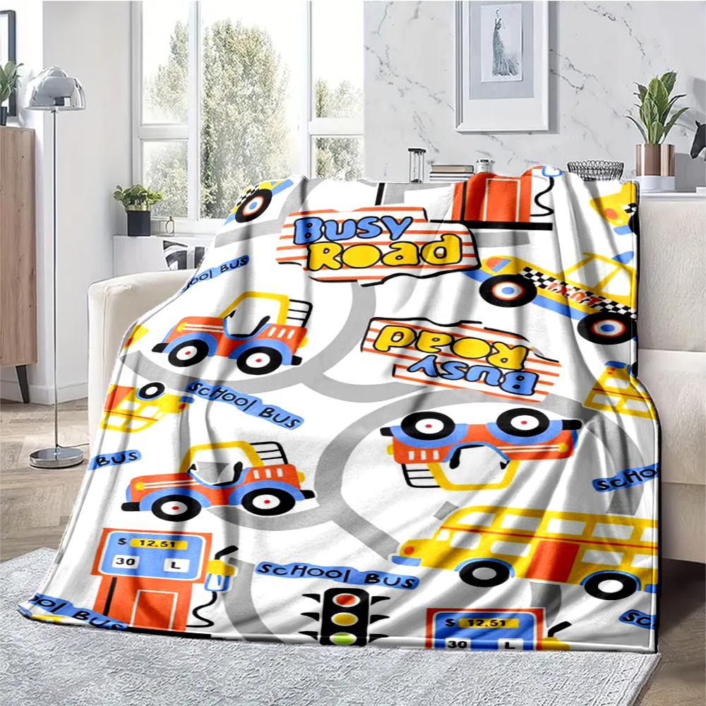 Cute cars Theme Printed Blanket - Perfect for Couch, Bed, Travel & Outdoor Use | Machine Washable, Cozy & Durable.