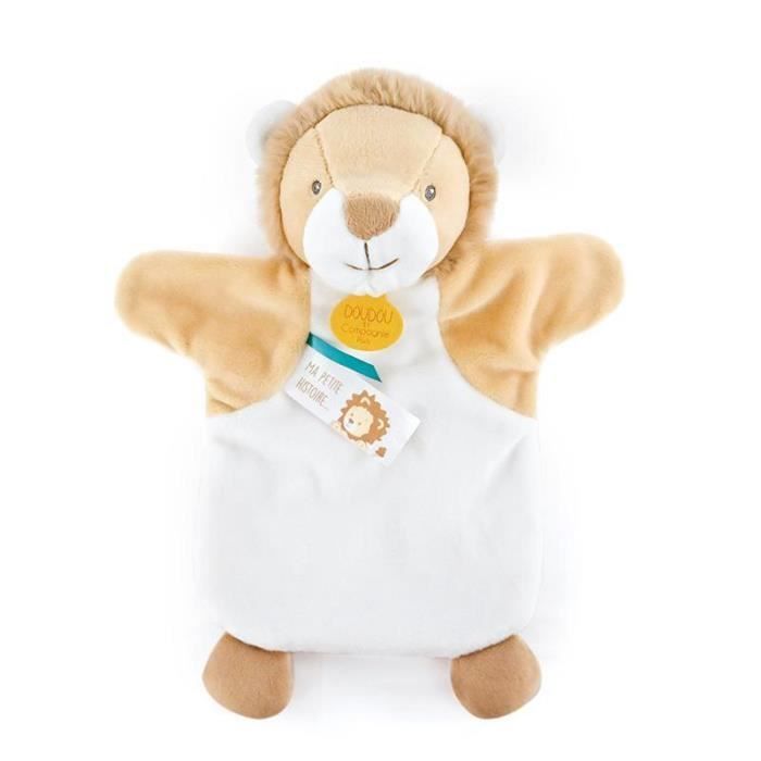 Marionnette À Main Doudou Lion - Blanc - 25/34 Cm - Développement De L'imaginaire De L'enfant
