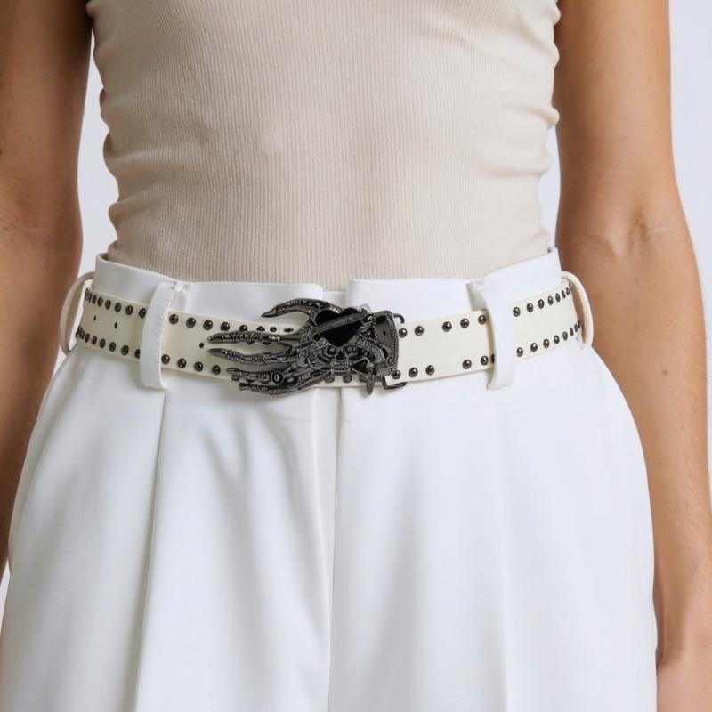 Gothic Style Adjustable Waist Belt With Edgy Skull Heart Motif Perfect For Streetwear And Concert Outfits
