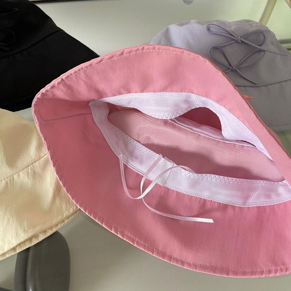 Solid Color Bow Bucket Hat Sunscreen Canvas Basin Hat Travel Bowknot Fisherman Hat  Famale