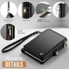 XIMAND Passport Holder Wallet Bag with 11 Card Passport Photo and RFID Blocking Wristlet Strap Black Slots, Pocket, Pocket, -