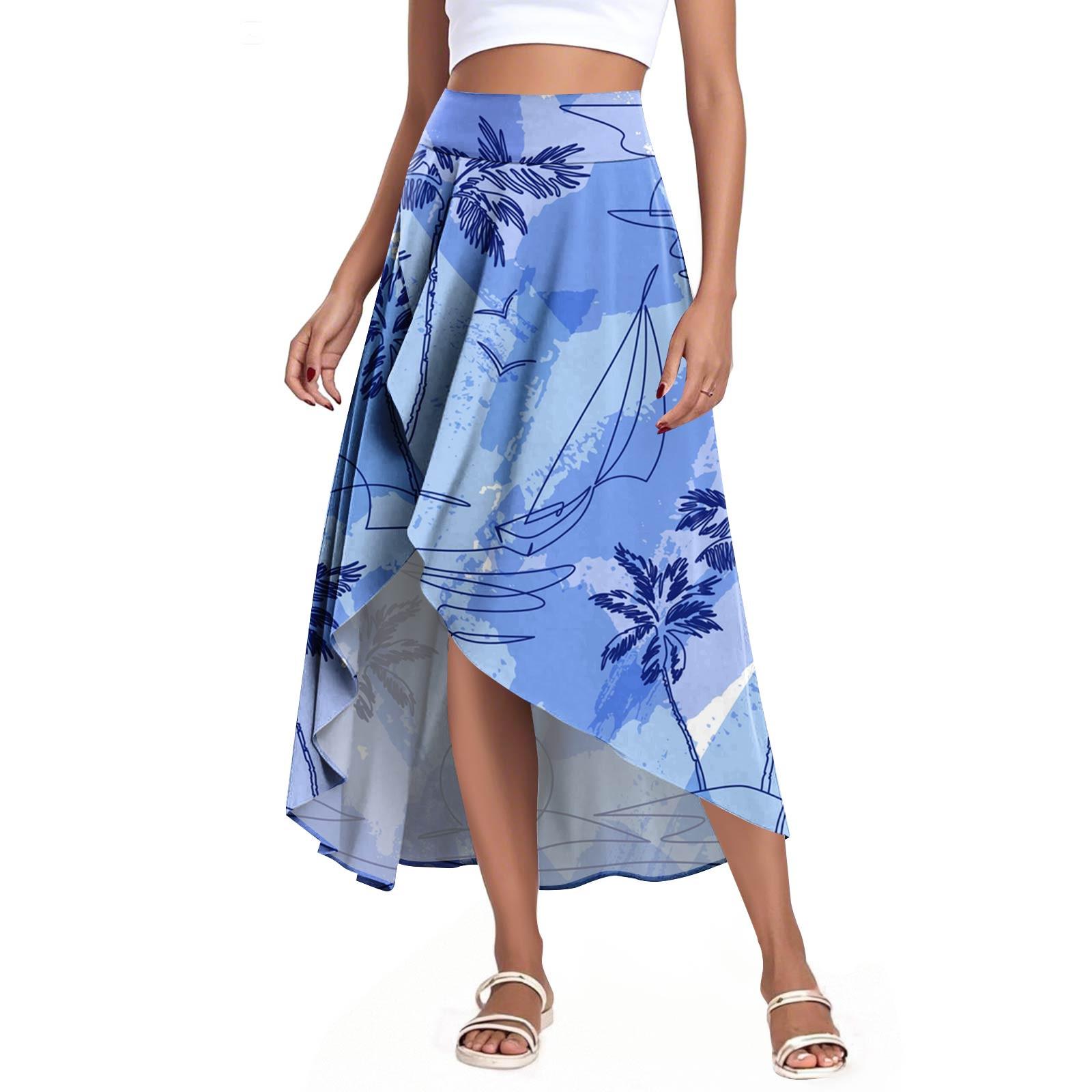 

Жіночі Модні Повсякденні Принтовані Шорти-Спідниця з Розрізом та Воланами з Високою Посадкою XXL синій