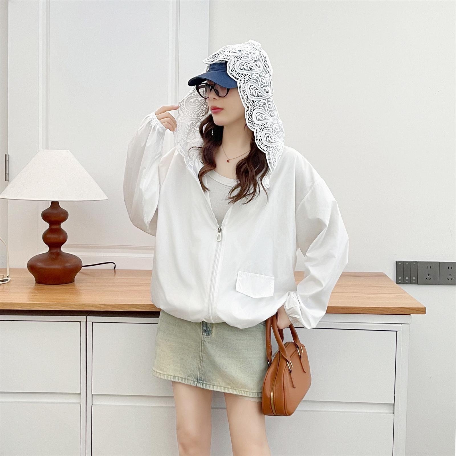 

Plus Size Women s Sun Protection Lace Cardigan with Hat - Long Sleeve, Lightweight for Spring/Summer 2025 3XL белый