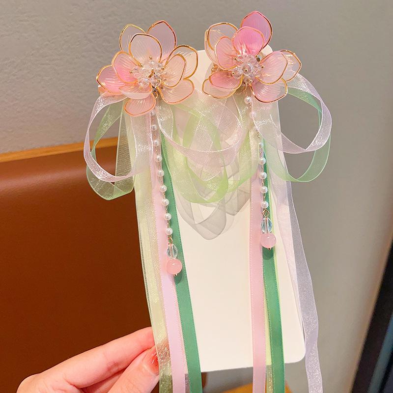Mid-Autumn Hanfu Fairy Hair Clip - Women's & Children's Ancient Style Floral Tassel, Sweet Accessory for Girls