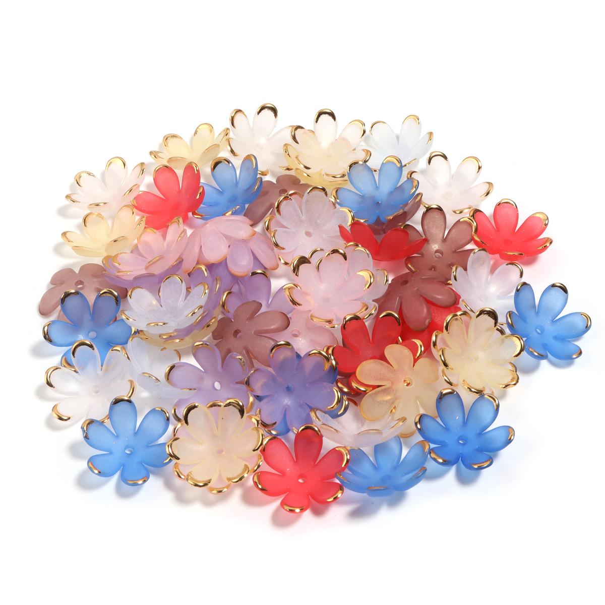 

50pcs Golden Edged Flower Spacer Beads Gradient Color Acrylic Beads Caps For Jewelry Making DIY Bracelet Nacklace Accessories
