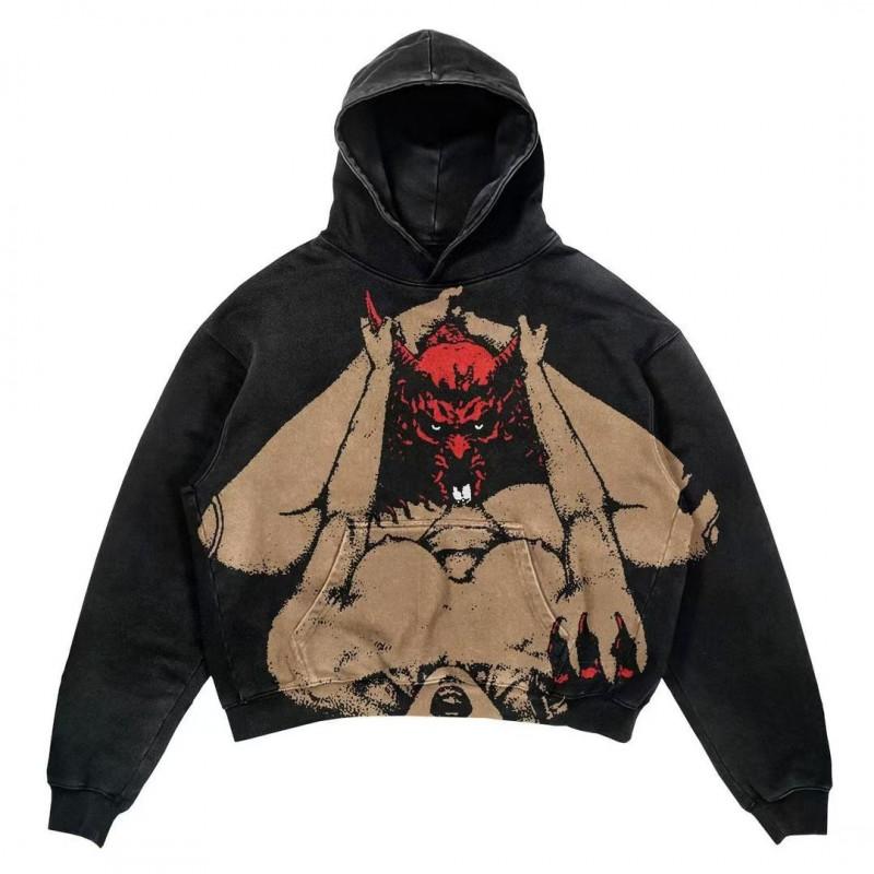 Mens Oversized Hooded Sweatshirt With 3D Cartoon Print Long Sleeve Casual Top Young Adults