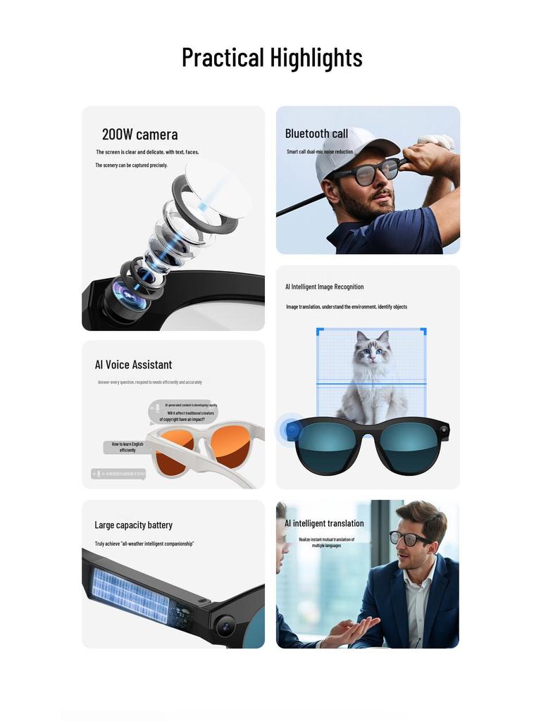 KI-Smart Glasses: HD-Kamera, Bluetooth, Anruferkennung & Übersetzung