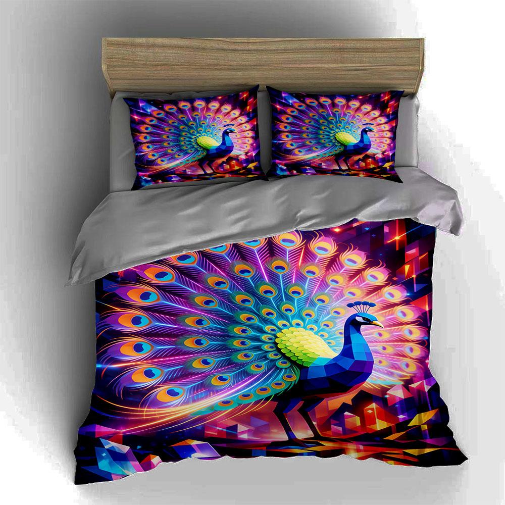 Bunt, Pfau, Geometrisch Bettwäsche Bettbezüge Bettbezüge Kissenbezüge Geschenke (1 * Bettbezug 2 * Kissenbezüge, ohne Bettdecke)