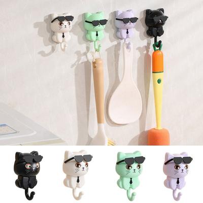 Funny Plastic Cartoon Cat Hooks Wall Hanging Decorative Key Hangers Waterproof Sticky Hooks Dormitory
