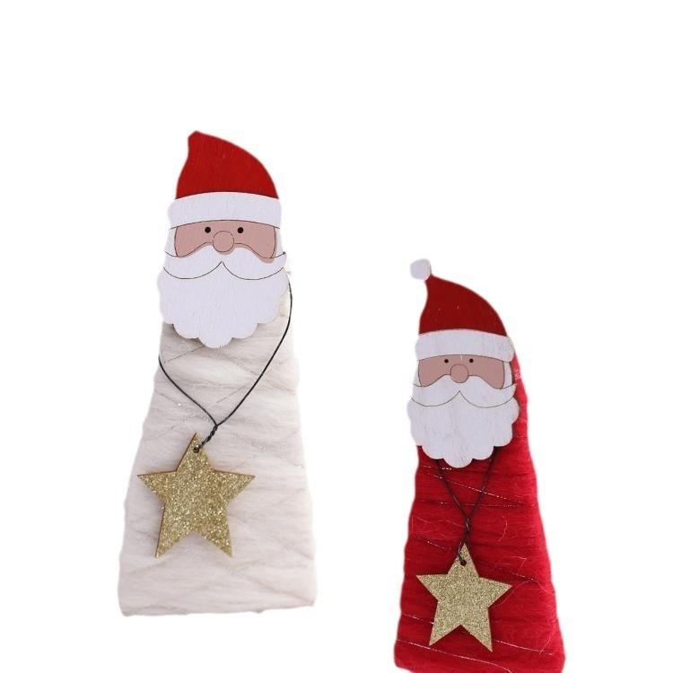 Holiday Tree Decorations With Wooden Deer And Santa Elder Figurines For Christmas Home Decor