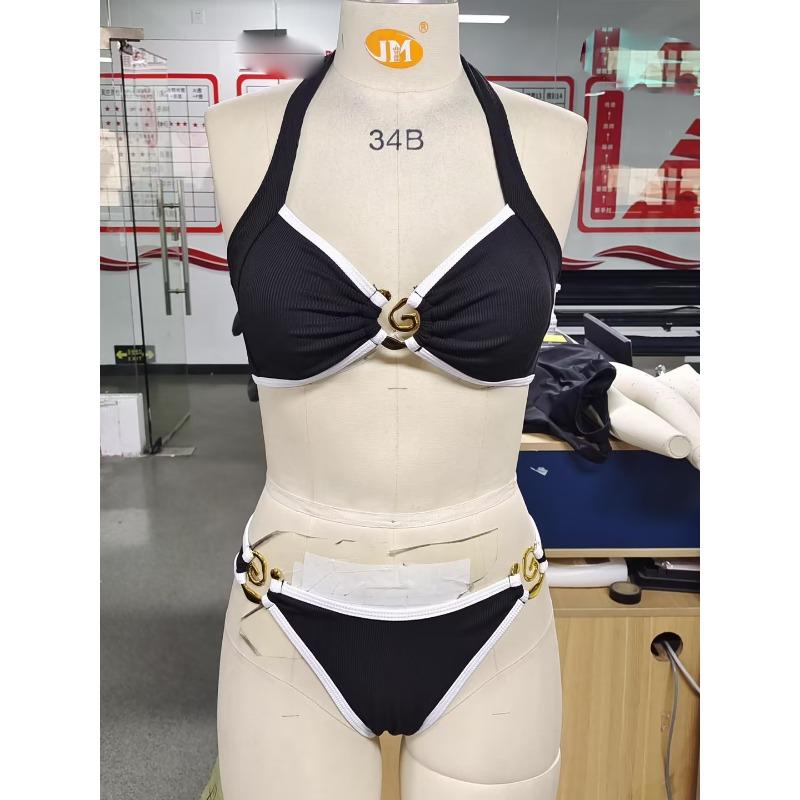 

Sexy neck strap low waist briefs split swimsuit set L