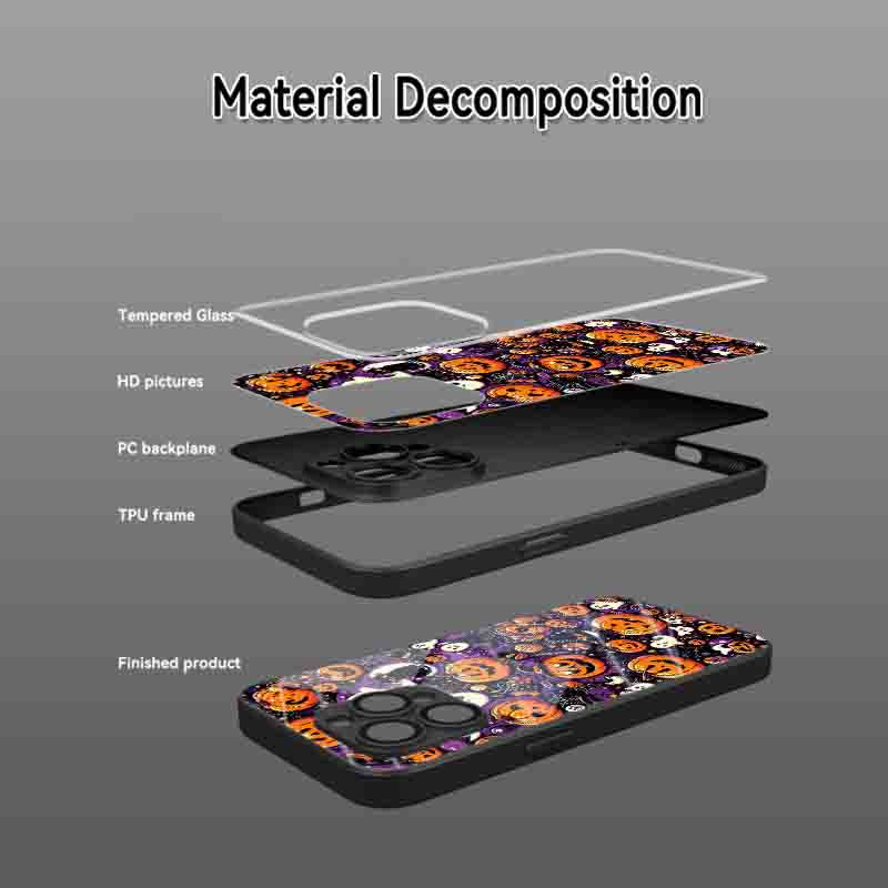 Halloween Themed Pumpkin Pattern Glass Phone Case For iPhone 17 Pro Max 11 12 13 14 15 16 Pro 16E 17Air 7 8 Plus XR XS X Cover