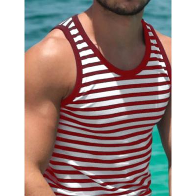 Sommer Rundhals 3D Minimalistisch Gestreiftes Design Muster Bedrucktes Top Modisch Lässig Hawaiianisch Strand Ärmellose Weste Herren T-Shirts