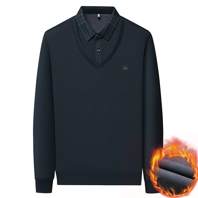Men's 2025 Winter Premium Long-Sleeve Polo with Wool & Silk Fleece Lining, High-End Casual Base Layer