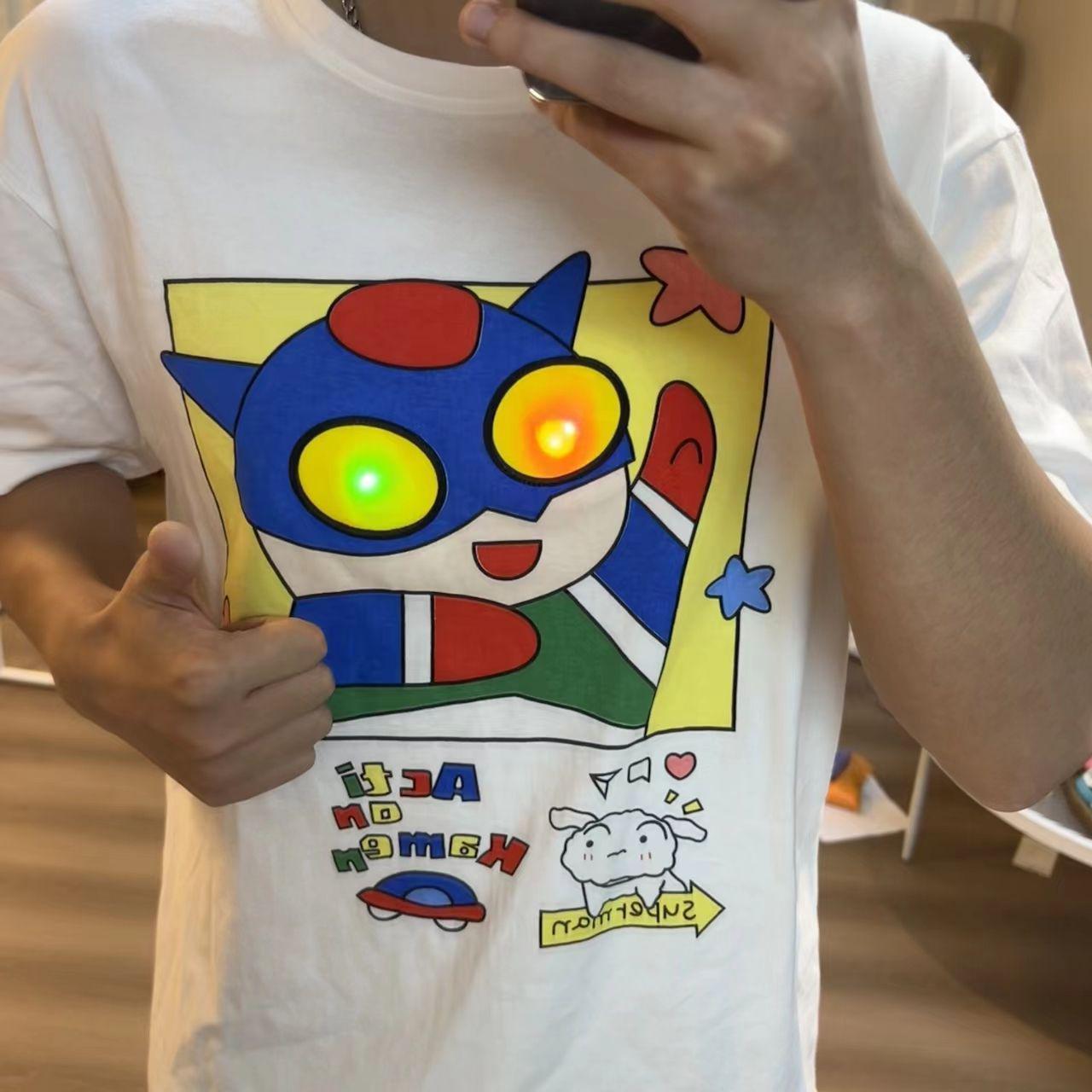 

2024 Летняя Светящаяся Мультяшная Хлопковая Футболка – Универсальный Топ с Коротким Рукавом для Пар и Семейного Комплекта 150 белый