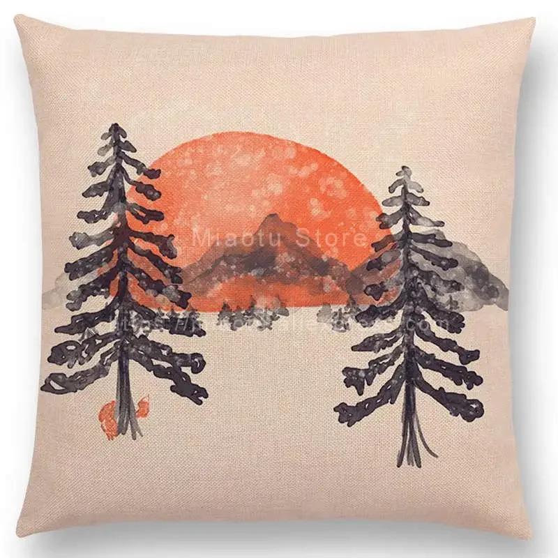 Neueste Kissenbezug Tiere im Wald Tag und Nacht Berge Sonne Mond Erkundung Camping Fuchs Wolf Kissenbezug